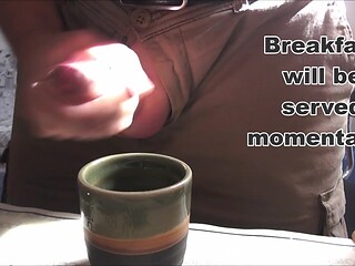 Hot wife drinks coffee with surprise cum-filled creamer