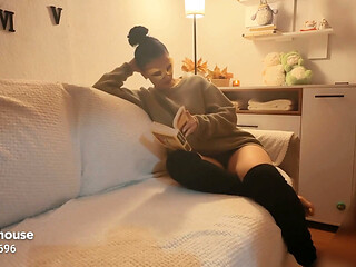 Cozy Tease: Soft Green Sweater and Socks Shaking