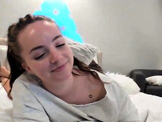 Russian brunette busty camgirl masturbating on webcam