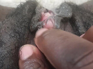 German black fat hairy wet  Pussy with big clit closeups