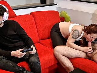 Stepsister Fucks with Best Friend while Stepbrother Plays Videogames - Squirt...
