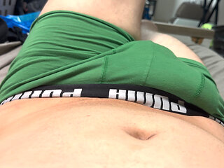 I massage my cock hard and jerk off
