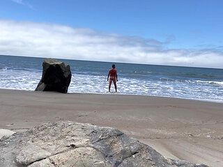 Nude rocky beach swim ocean