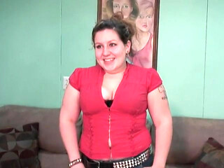 Cute amateur BBW chick with brown hair takes her clothes off for the camera