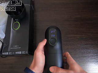 Horny guy uses an automasturbator, moaning heavily, experiencing the best orgasm of his life, unboxing the Tryfun toy