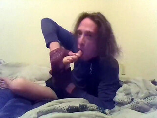 Transgirl Licking and Sucking Her Dirty Feet and Toes
