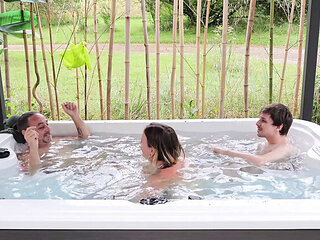 Hot Wife Jacuzzi Threesome - Husband & Lover Fuck Her Hard