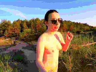 Teen GF explores naked nudist beach