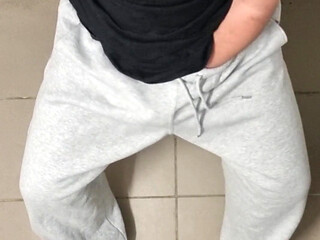 Big cock comes in gray sweatpants