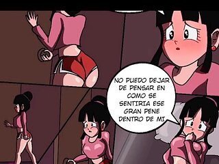 Chi-Chi from Dragon Ball Z rides Roshi's cock while Goku coaches