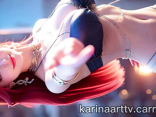 Beautiful redhead girl's joyful dance remembering the sublimated days with her lover AI