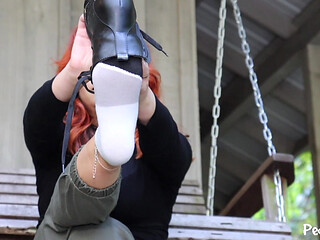 Peaches Kim Removes Her Boots and Socks