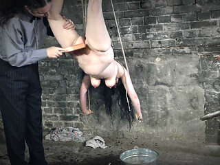 Tormented Maid - Judith Hangs Naked Tied up From the Ceiling and Gets Scrubbed Wet and Tickled Mercilessly