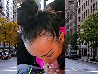 Thai MILF big cock car blowjob in public