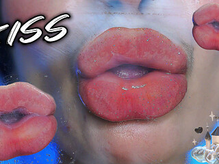 Intimate Close-up Clear Lipgloss Spitting Kiss