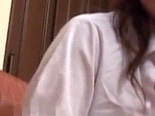 Brunette Babe Gives Hesitant Tsundere Handjob on Couch