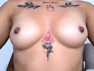 Just putting oil on my small natural tits