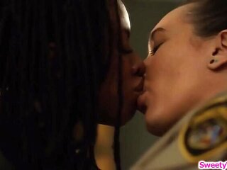 Ebony prisoner Kira Noir eats Sinn Sage's pussy in lesbian jail sex