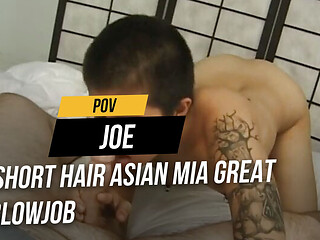 Short hair Asian Mia great blowjob