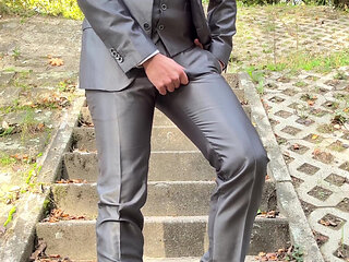 Public Outdoor Masturbation in a Shiny Suit