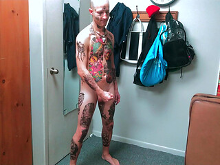 Fully Tatted Man Dildo Fucked