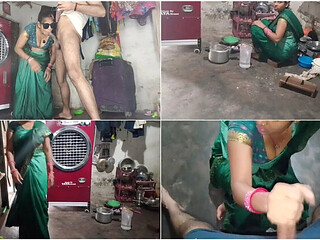 Desi Bhabhi Gives Handjob in Kitchen, Big Boobs Cumshot in Mouth Hindi Audio