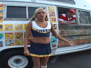 Cute cheerleader gets picked up and slammed by hard cock