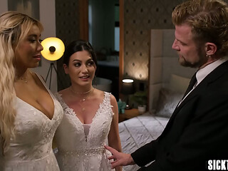 Hot lesbian brides Megan Mistakes and hot Cyber Doll gets fucked so big tits MILF enjoyed rough threesome