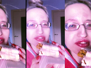 Asmr Red Lipstick and Mini Cake Eating