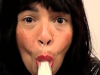 Latex Fetish Condom in My Horny Mouth, I Swallow a Toy with a Condom and Explode Semen