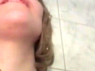 Hot Blonde Fingers Her Hairy Pussy in Bathroom