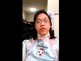 Asian Sissy's Small Cock Caged