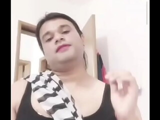 Crossdresser saree teasing fan