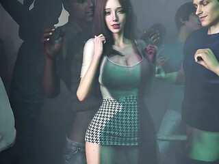 Cute animated girl dances seductively at the nightclub.