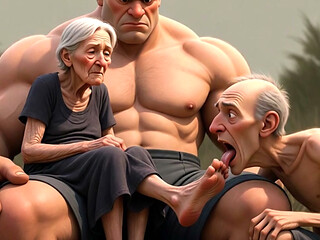 Pathetic Cuckold Licks His Wife's Toes While She's in Bull's Arms - Foot Worship Humiliation