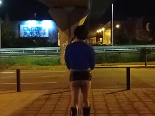 Taniax masturbate in the streets with big black dildo wearing sexy miniskirt