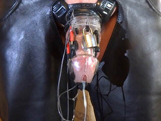 Electro stimulation - cum milking in chastity cage