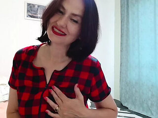 Amateur MILF Angela Lady's Big Natural Tits & Moans Lead to Orgasm Under Table POV