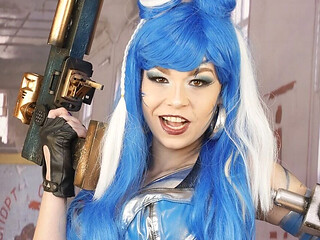 Blue-haired cutie gets protected and fucked by her warrior boyfriend