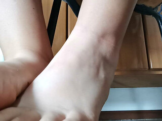 Under the Table POV White Slippers & Dining Feet Cam