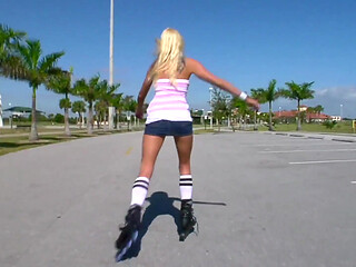 Athletic blonde bitsch works out her pussy and gets fucked