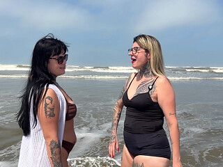 On the beach my wife and I invited a beachgirl to fuck she accepted because she was very horny! she has a pink pussy