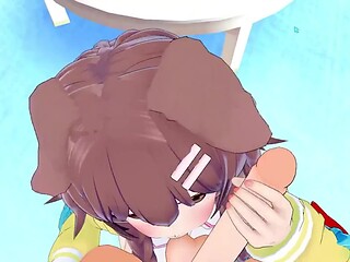Anime VTUBER Catgirl and Doggirl enjoy a wild threesome