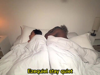 Stepmom and stepson share bed and have sex.