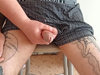 Mother-in-law Jerks off My Cock and Watches a Powerful Shot of Sperm Close up