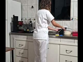 Banging the maid from behind in the kitchen.