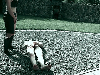 I allow him to wank while I PISS on his COCK - Toilet slavery Castle Outdoor