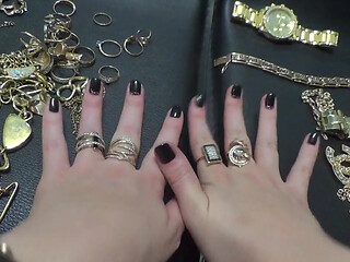 Golden jewelry and hand fetish