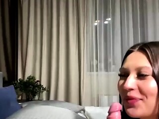 Hot teen get cum on belly after blowjob and hard pounding li