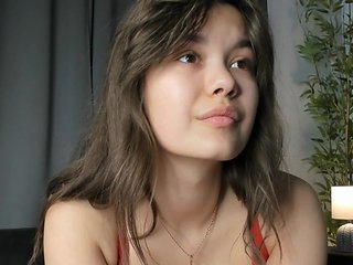 Olivia solo masturbation on webcam - sexy brunette chick in red lace lingerie